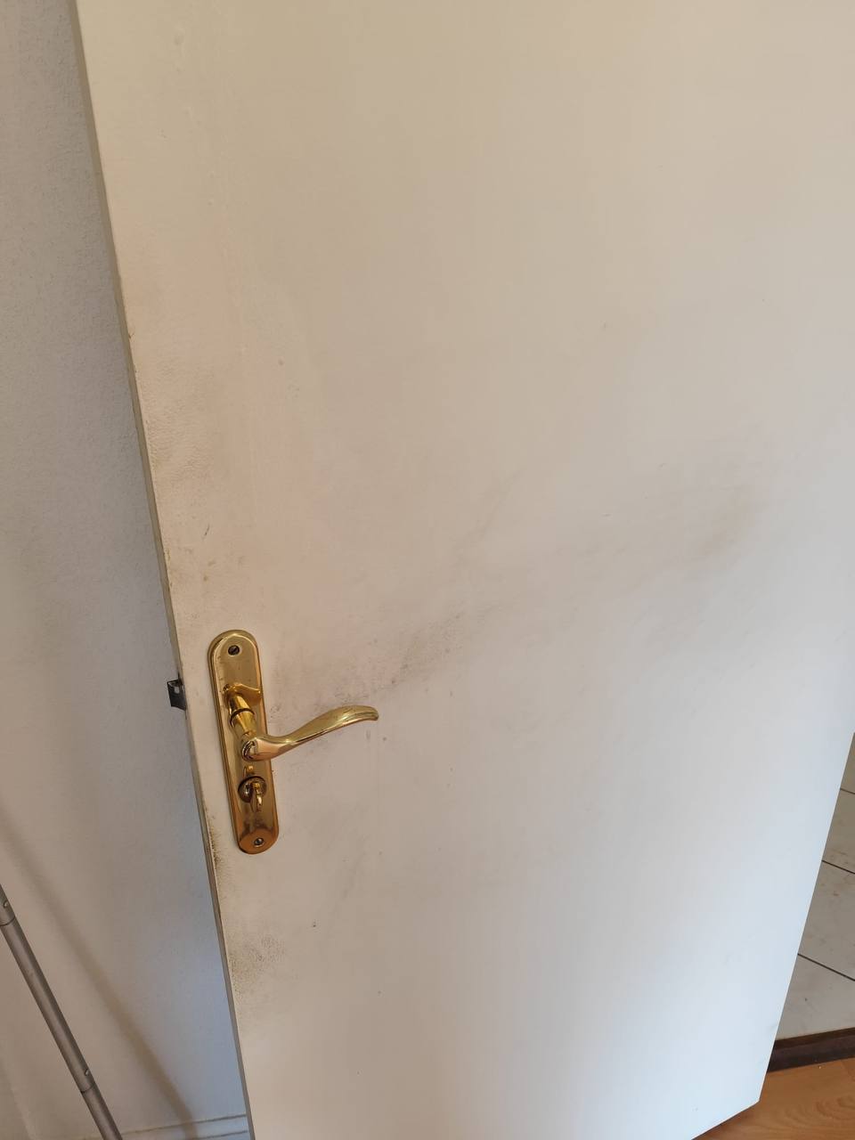 Porte avant nettoyage — traces autour de la poignée